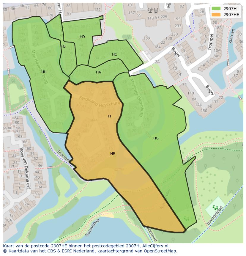 Afbeelding van het postcodegebied 2907 HE op de kaart.