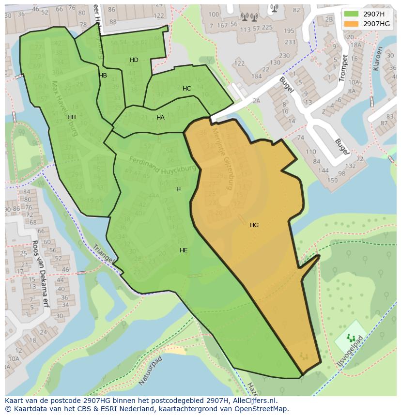 Afbeelding van het postcodegebied 2907 HG op de kaart.