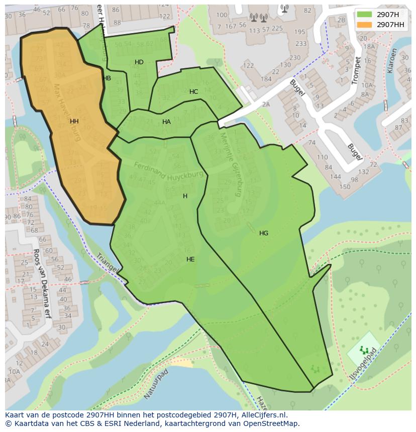 Afbeelding van het postcodegebied 2907 HH op de kaart.