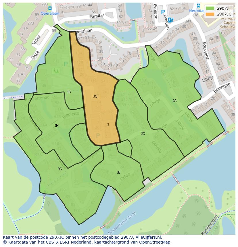 Afbeelding van het postcodegebied 2907 JC op de kaart.