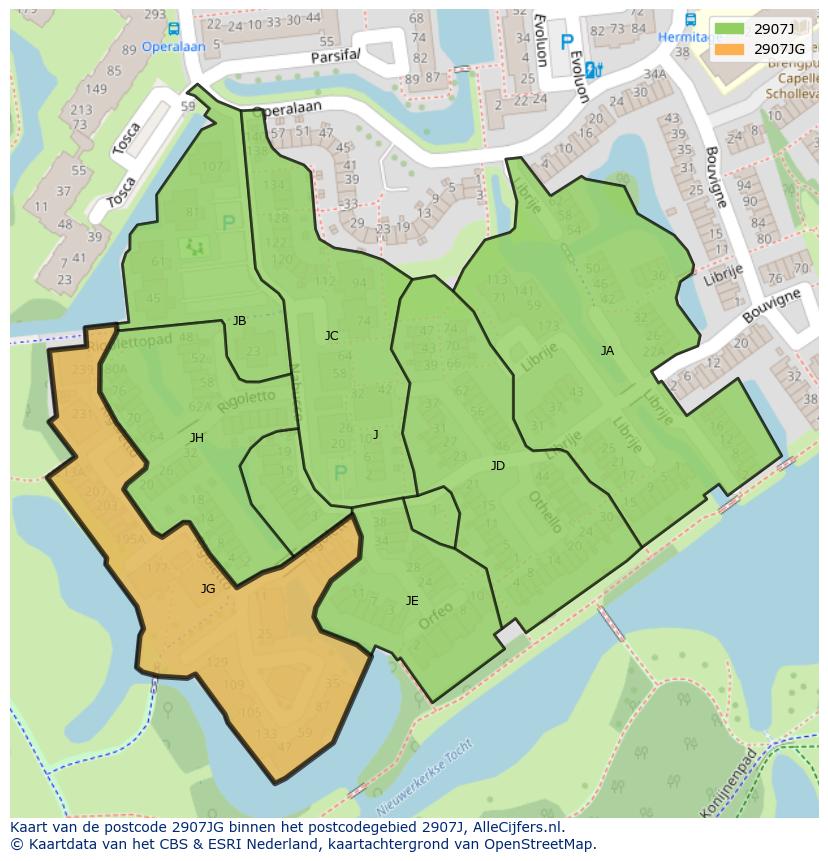 Afbeelding van het postcodegebied 2907 JG op de kaart.
