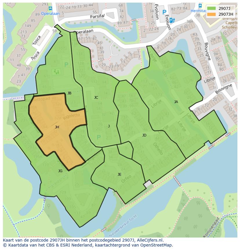 Afbeelding van het postcodegebied 2907 JH op de kaart.