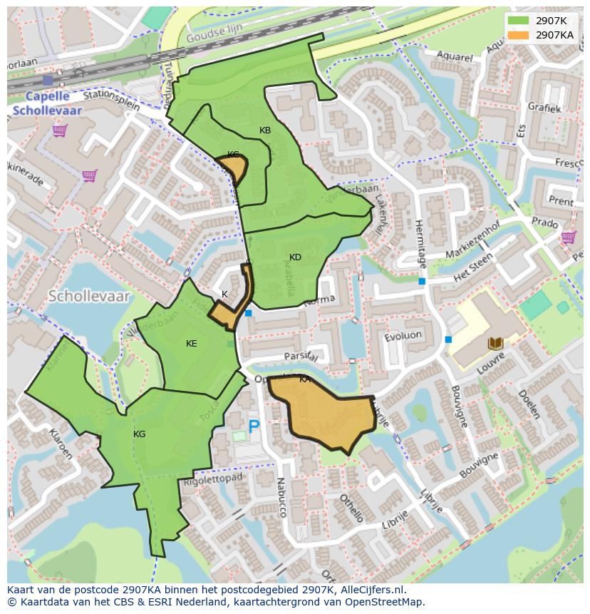 Afbeelding van het postcodegebied 2907 KA op de kaart.