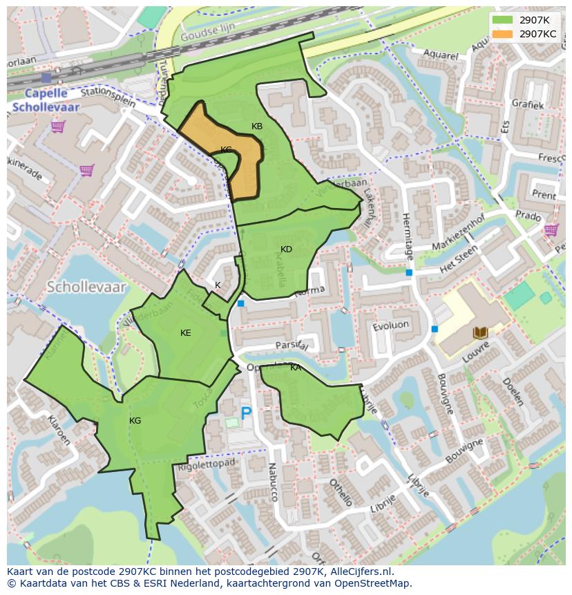 Afbeelding van het postcodegebied 2907 KC op de kaart.