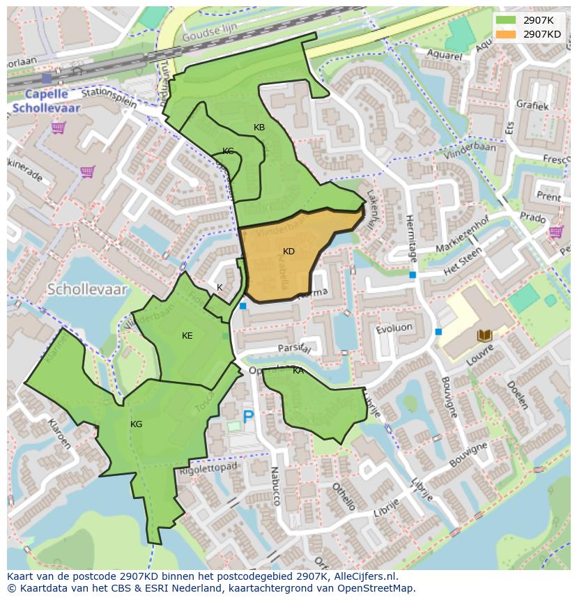 Afbeelding van het postcodegebied 2907 KD op de kaart.
