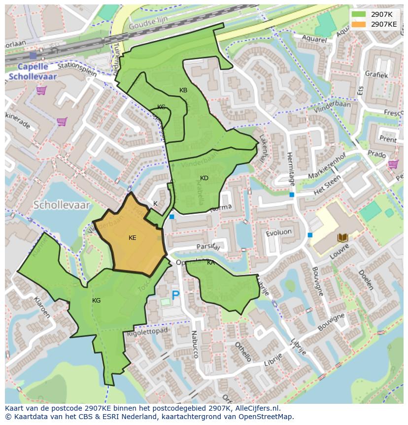 Afbeelding van het postcodegebied 2907 KE op de kaart.
