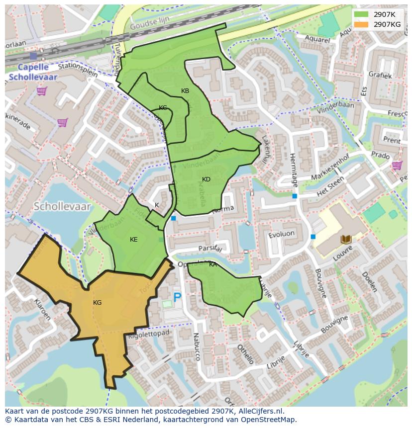 Afbeelding van het postcodegebied 2907 KG op de kaart.