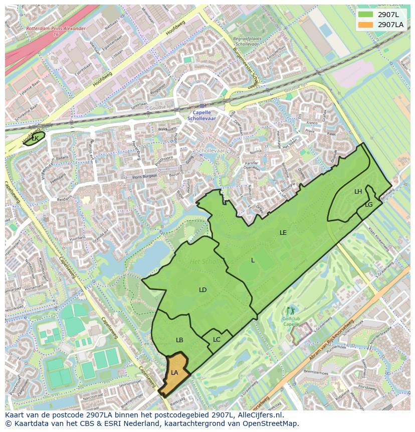 Afbeelding van het postcodegebied 2907 LA op de kaart.