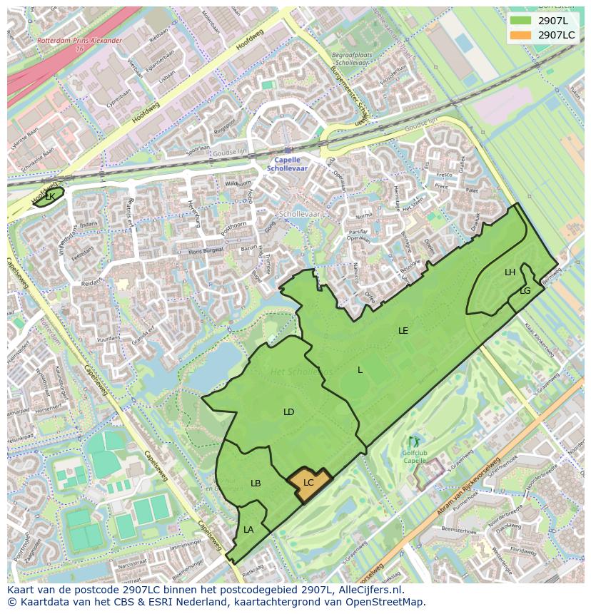 Afbeelding van het postcodegebied 2907 LC op de kaart.
