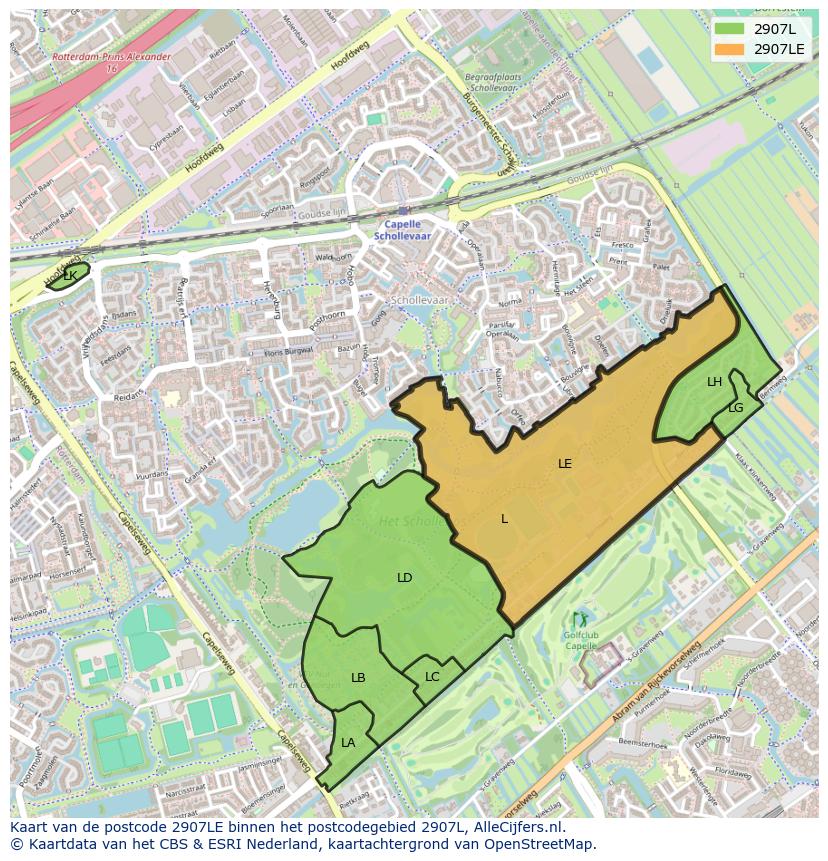 Afbeelding van het postcodegebied 2907 LE op de kaart.