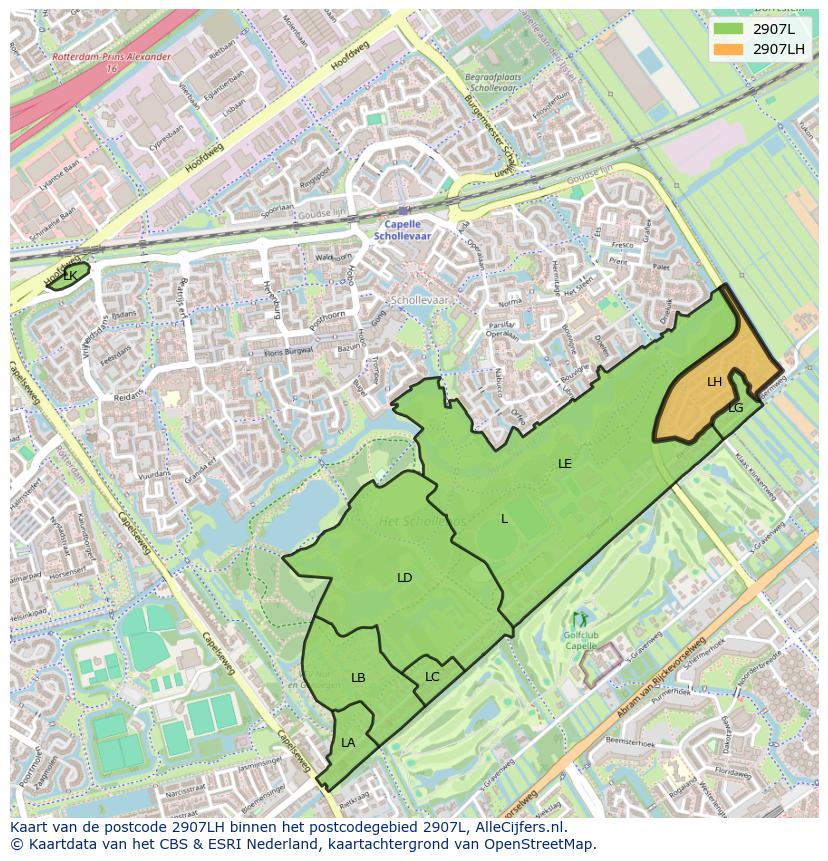 Afbeelding van het postcodegebied 2907 LH op de kaart.