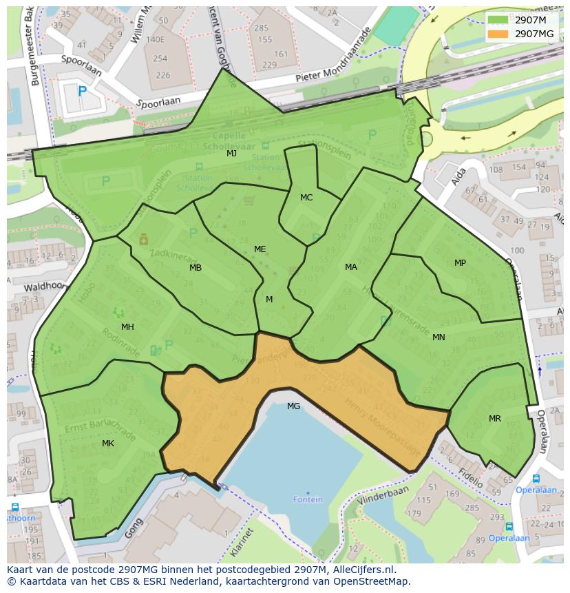 Afbeelding van het postcodegebied 2907 MG op de kaart.