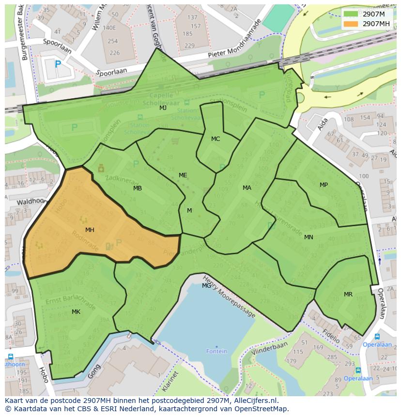 Afbeelding van het postcodegebied 2907 MH op de kaart.