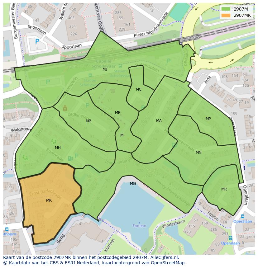 Afbeelding van het postcodegebied 2907 MK op de kaart.