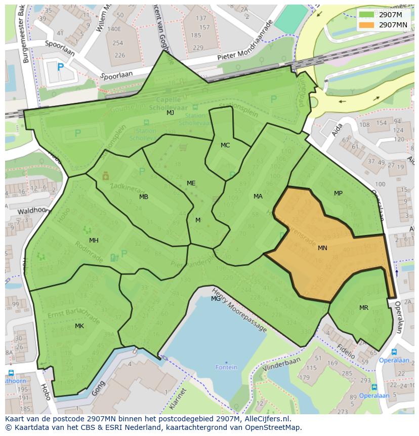 Afbeelding van het postcodegebied 2907 MN op de kaart.