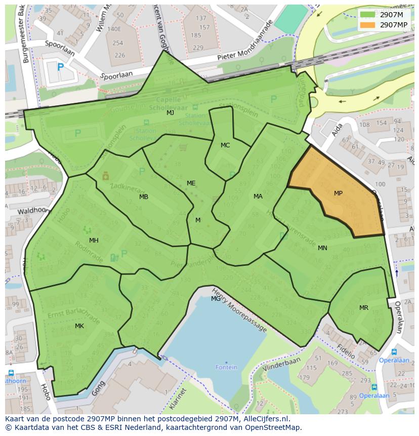 Afbeelding van het postcodegebied 2907 MP op de kaart.