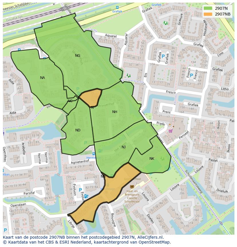 Afbeelding van het postcodegebied 2907 NB op de kaart.