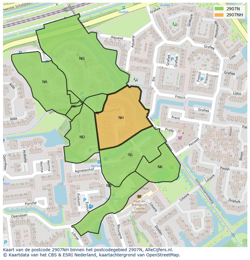 Afbeelding van het postcodegebied 2907 NH op de kaart.