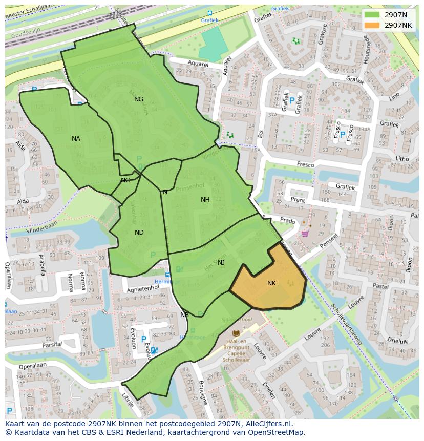 Afbeelding van het postcodegebied 2907 NK op de kaart.
