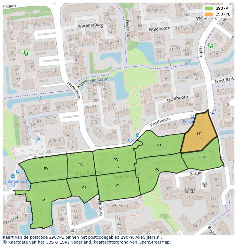 Afbeelding van het postcodegebied 2907 PE op de kaart.