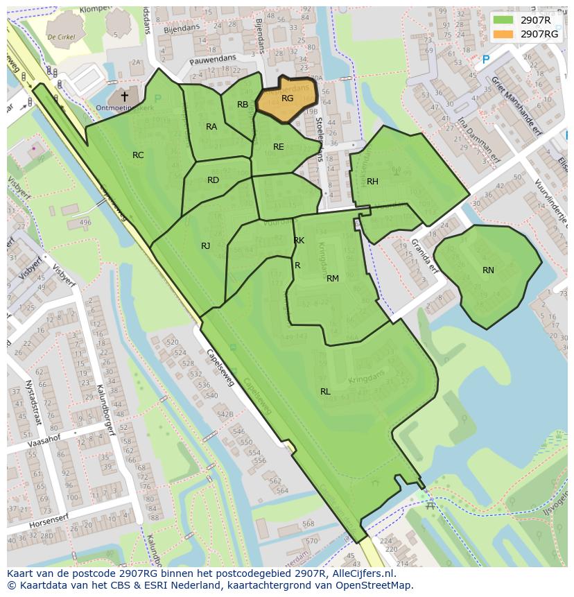 Afbeelding van het postcodegebied 2907 RG op de kaart.