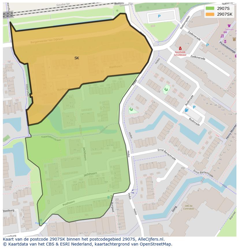 Afbeelding van het postcodegebied 2907 SK op de kaart.