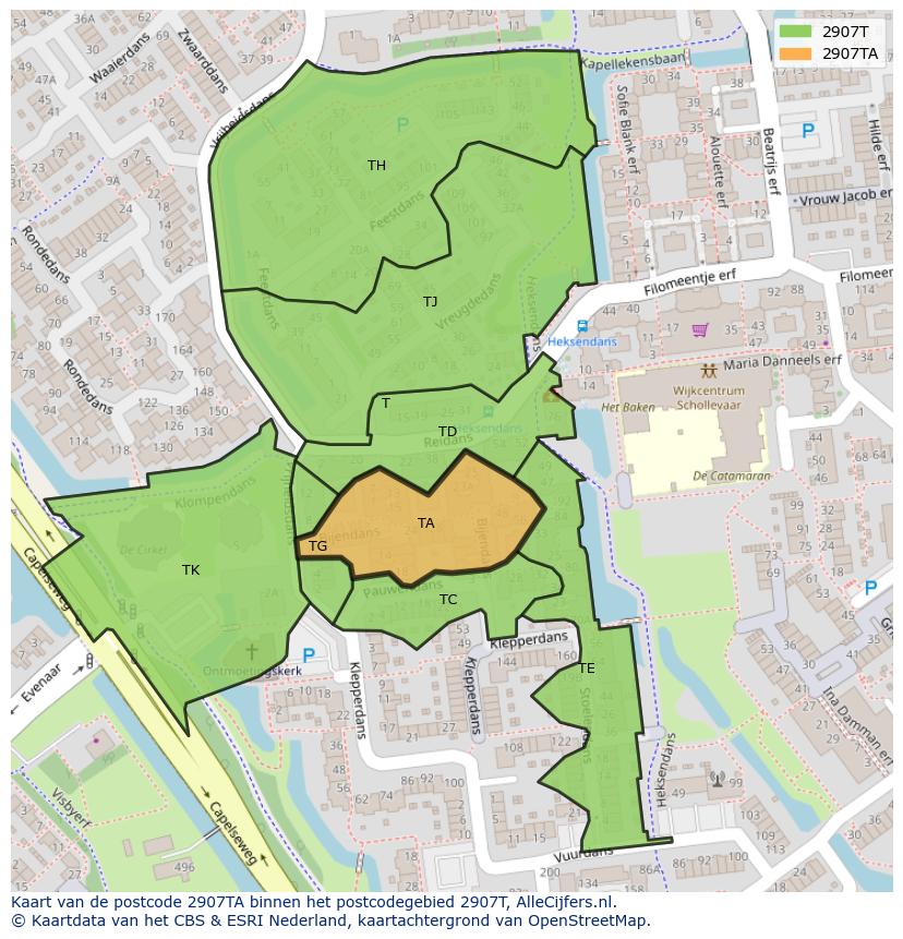 Afbeelding van het postcodegebied 2907 TA op de kaart.