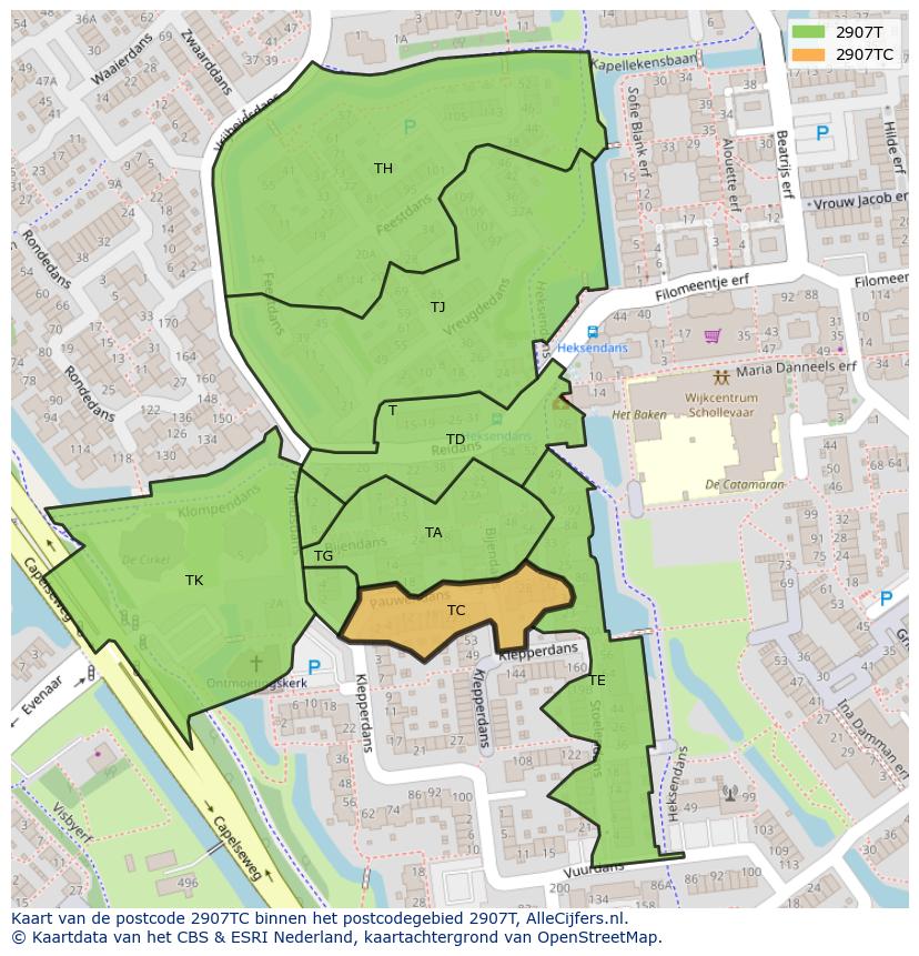 Afbeelding van het postcodegebied 2907 TC op de kaart.