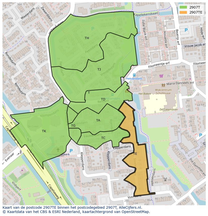 Afbeelding van het postcodegebied 2907 TE op de kaart.
