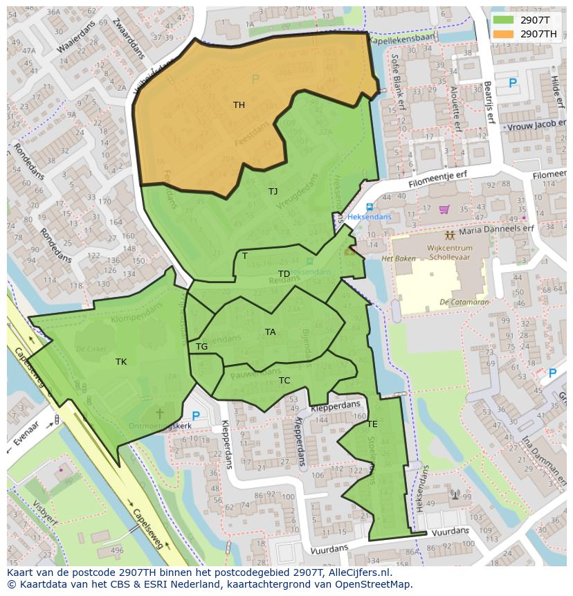 Afbeelding van het postcodegebied 2907 TH op de kaart.