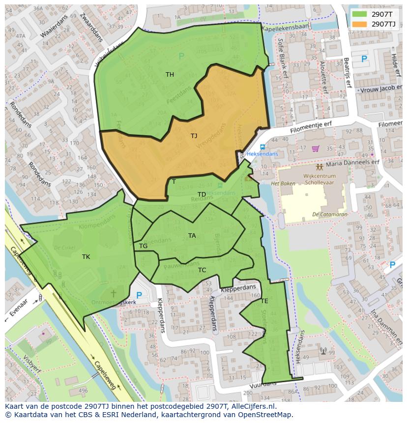 Afbeelding van het postcodegebied 2907 TJ op de kaart.