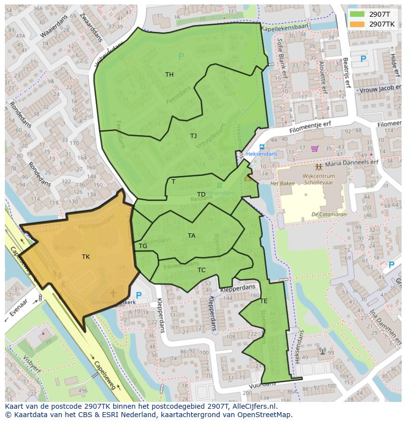 Afbeelding van het postcodegebied 2907 TK op de kaart.