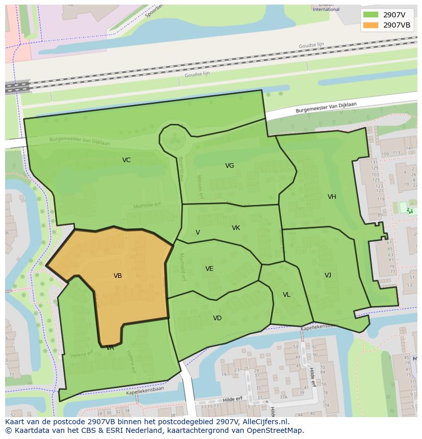 Afbeelding van het postcodegebied 2907 VB op de kaart.