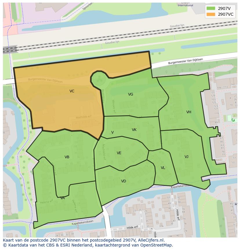Afbeelding van het postcodegebied 2907 VC op de kaart.