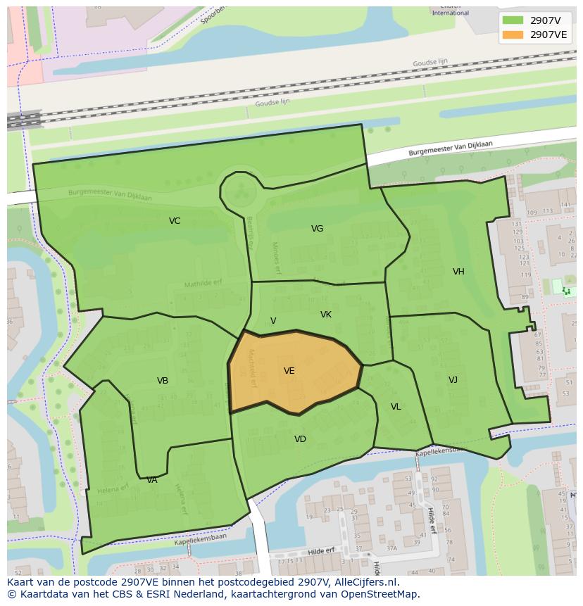 Afbeelding van het postcodegebied 2907 VE op de kaart.