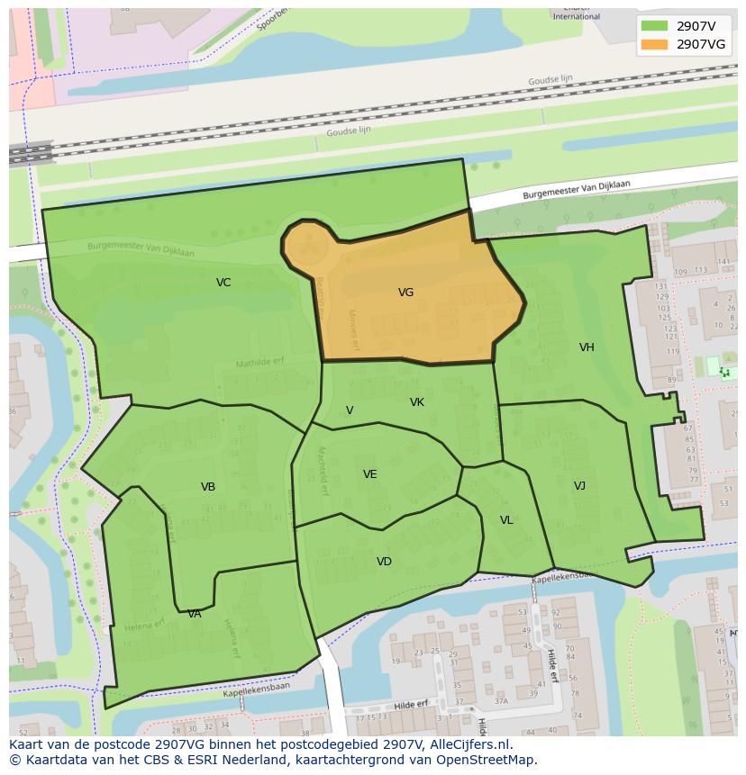 Afbeelding van het postcodegebied 2907 VG op de kaart.