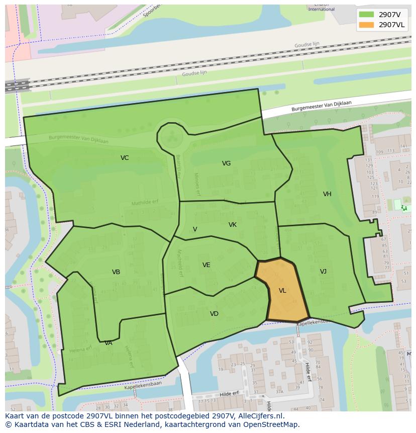 Afbeelding van het postcodegebied 2907 VL op de kaart.
