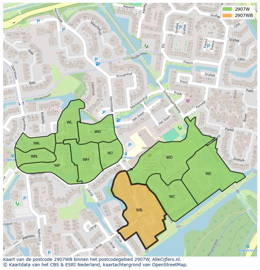 Afbeelding van het postcodegebied 2907 WB op de kaart.
