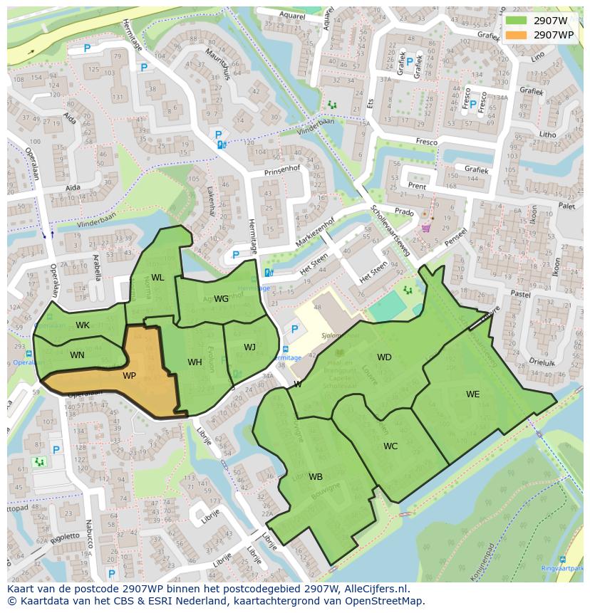 Afbeelding van het postcodegebied 2907 WP op de kaart.