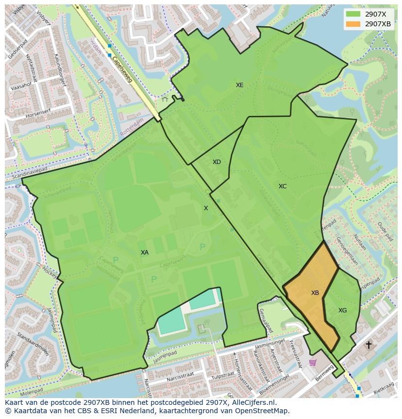 Afbeelding van het postcodegebied 2907 XB op de kaart.