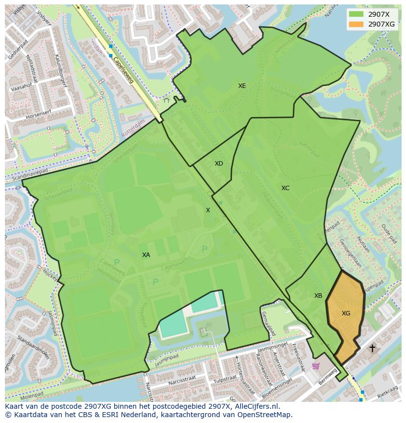 Afbeelding van het postcodegebied 2907 XG op de kaart.