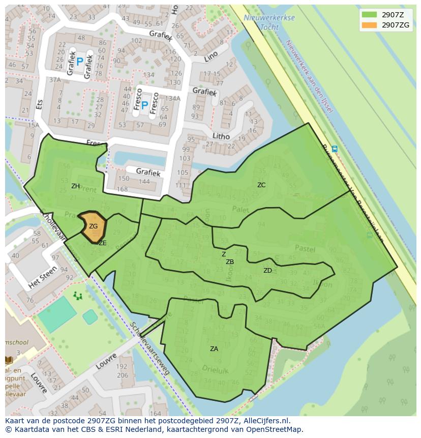 Afbeelding van het postcodegebied 2907 ZG op de kaart.