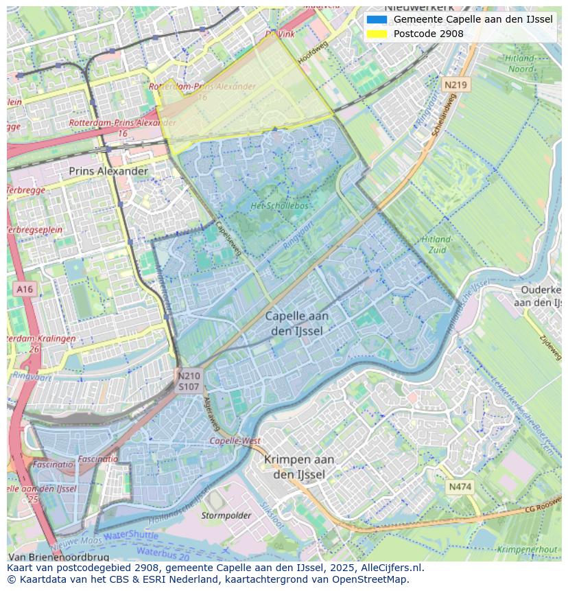 Afbeelding van het postcodegebied 2908 op de kaart.