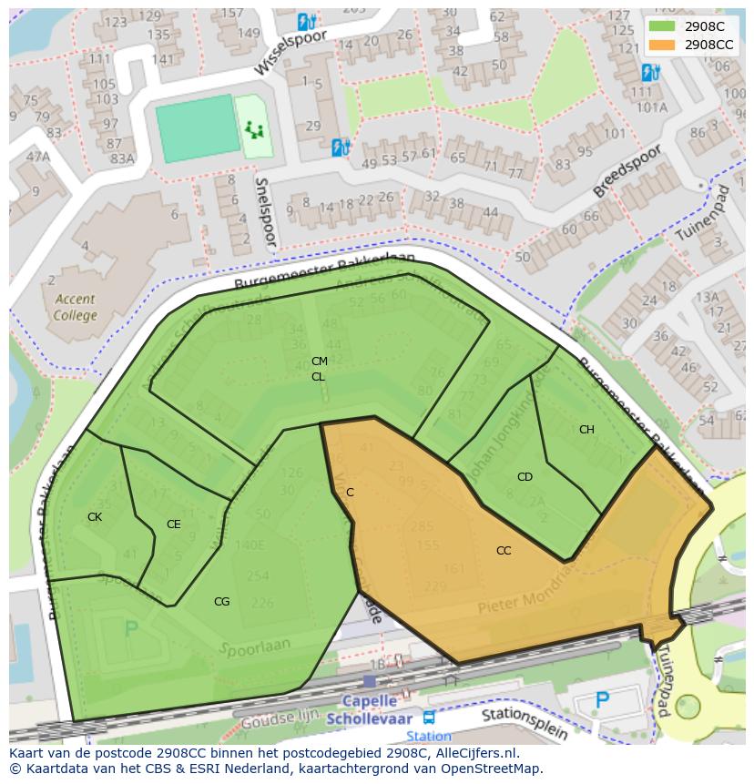 Afbeelding van het postcodegebied 2908 CC op de kaart.