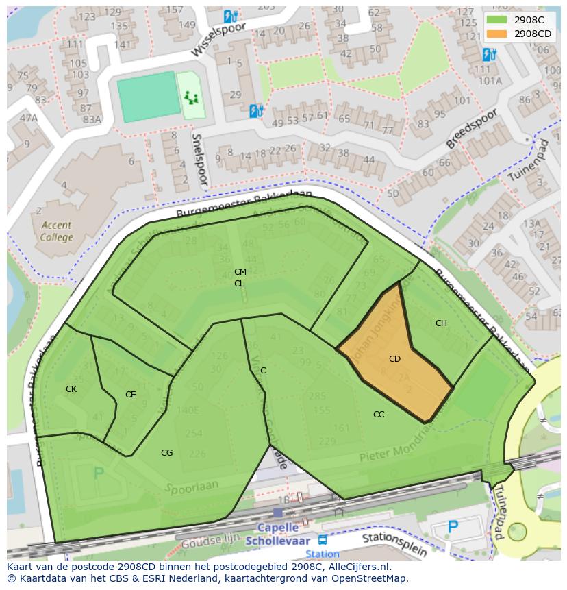 Afbeelding van het postcodegebied 2908 CD op de kaart.