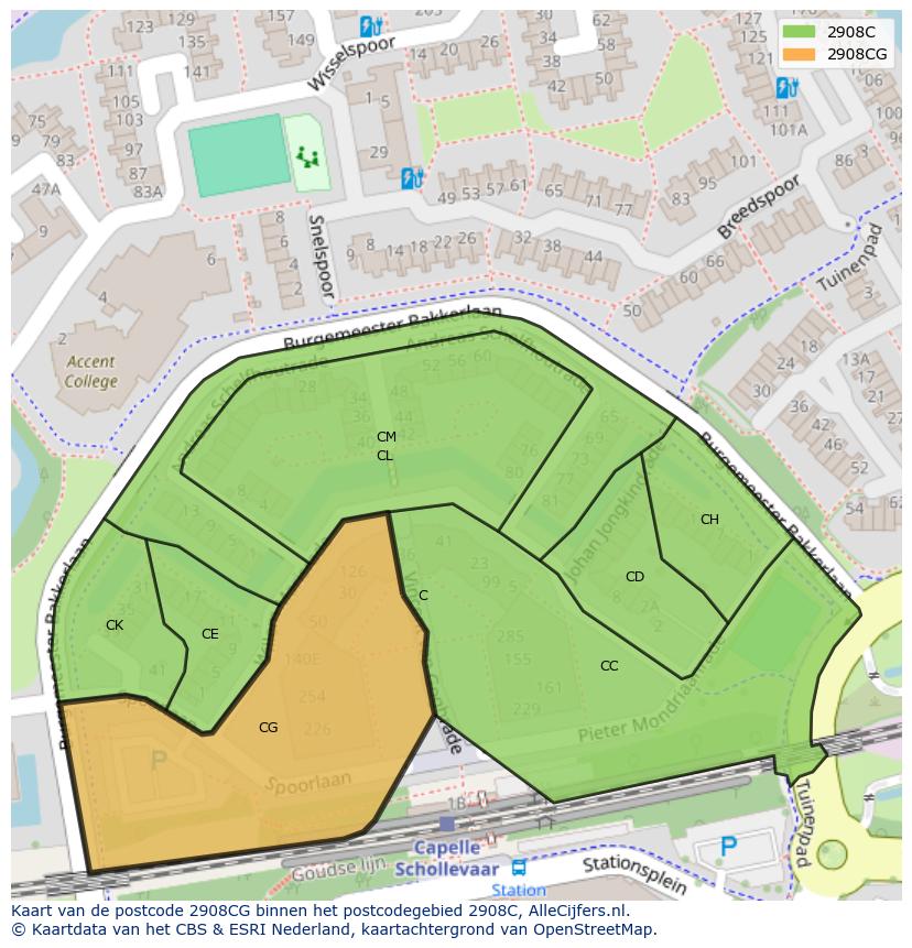 Afbeelding van het postcodegebied 2908 CG op de kaart.