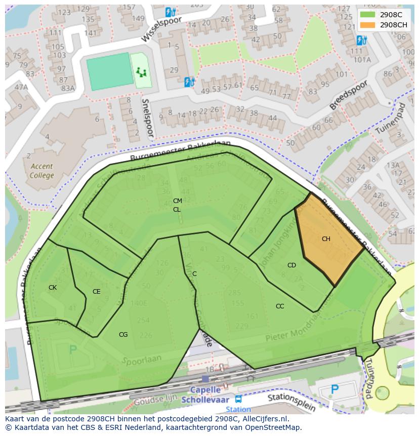 Afbeelding van het postcodegebied 2908 CH op de kaart.