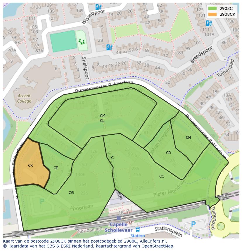 Afbeelding van het postcodegebied 2908 CK op de kaart.