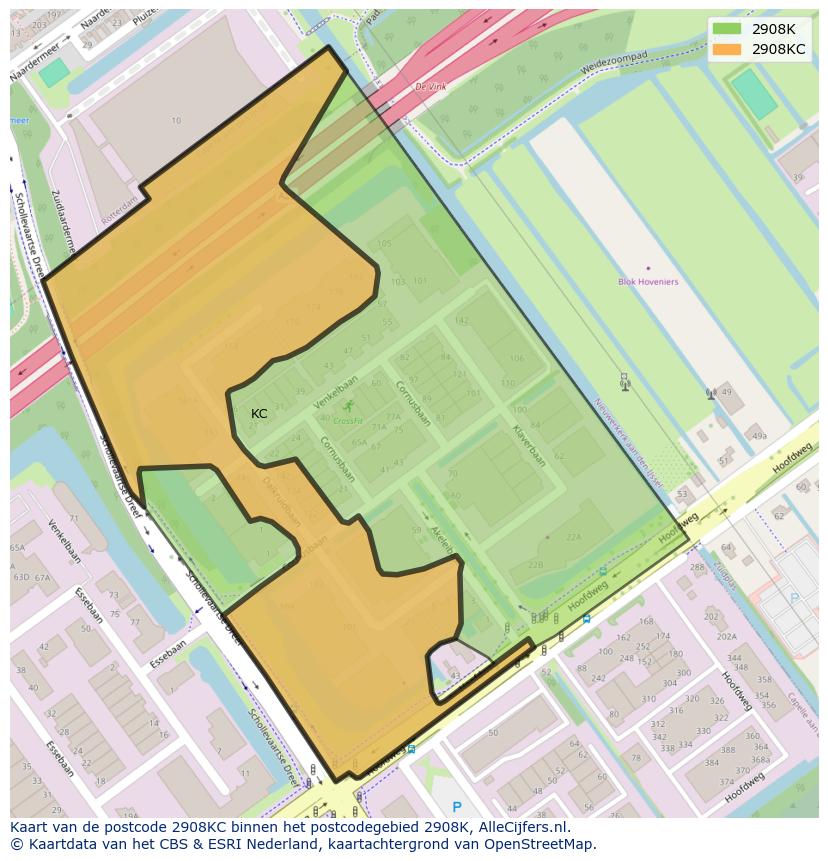 Afbeelding van het postcodegebied 2908 KC op de kaart.