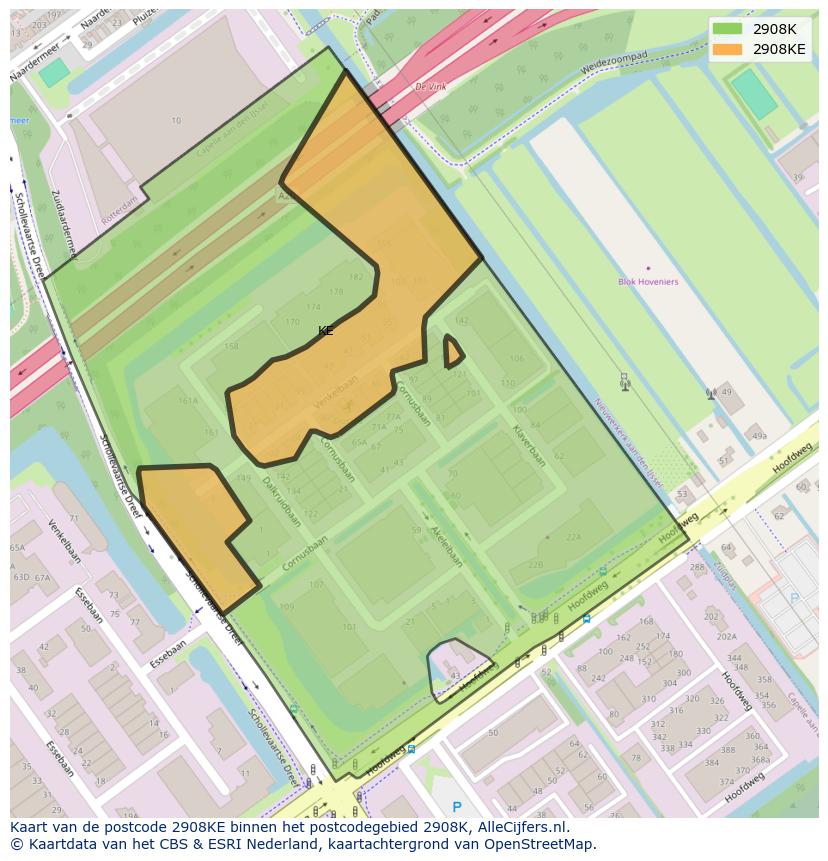 Afbeelding van het postcodegebied 2908 KE op de kaart.